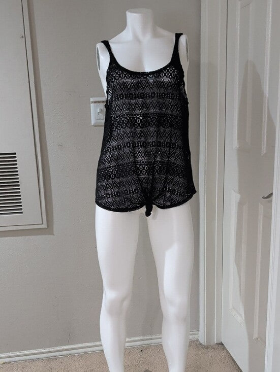 Black Stretch Crochet Lace Tank Top - Unbranded Swim Cover-Up - Women's XS