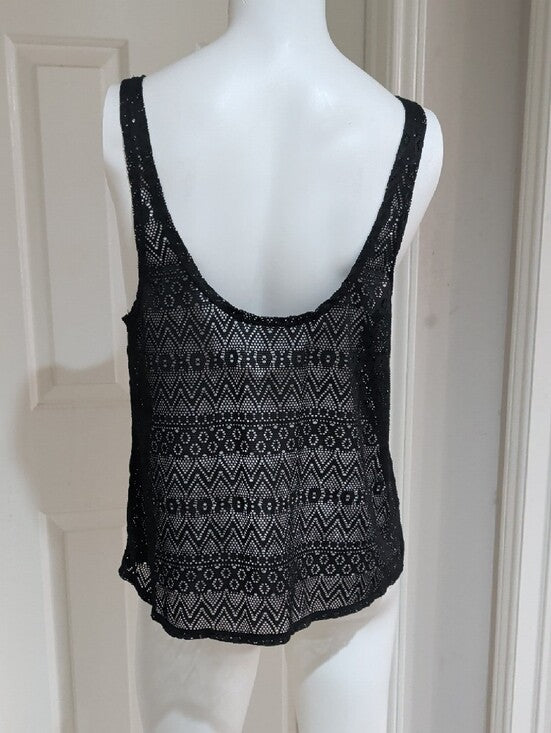 Black Stretch Crochet Lace Tank Top - Unbranded Swim Cover-Up - Women's XS