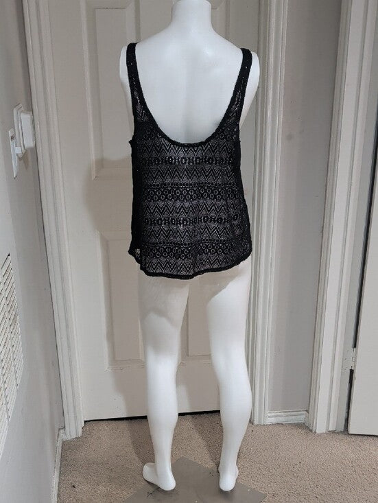 Black Stretch Crochet Lace Tank Top - Unbranded Swim Cover-Up - Women's XS