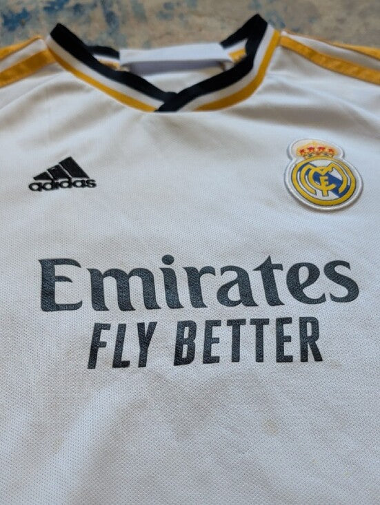 Adidas Real Madrid Kids Home Jersey - White/Gold Youth Small (YS)/22