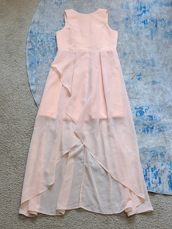 Elegant Sleeveless Pink Cascade Sheer Maxi Dress Girls 12/Large