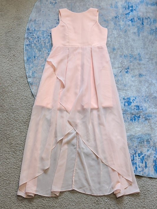 Elegant Sleeveless Pink Cascade Sheer Maxi Dress Girls 12/Large