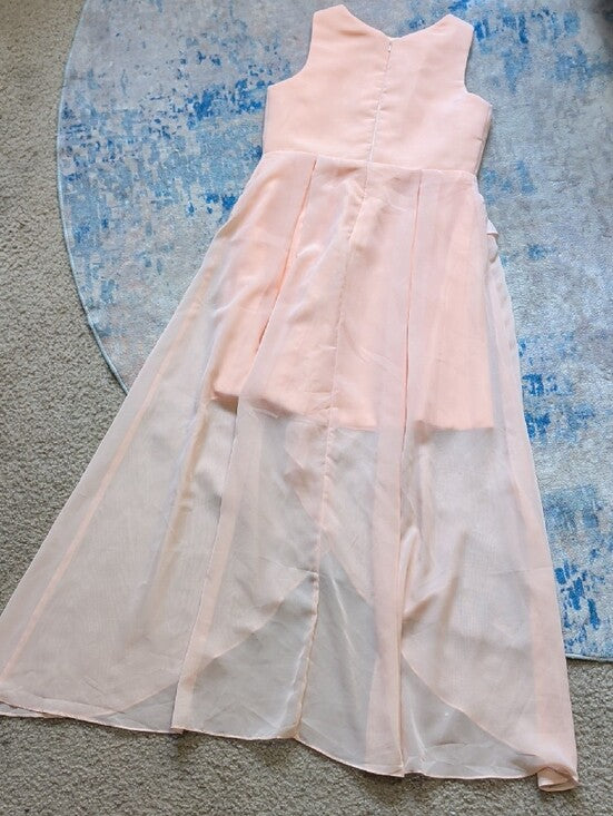 Elegant Sleeveless Pink Cascade Sheer Maxi Dress Girls 12/Large