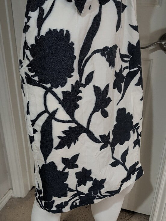 Milly Tailored Blue and White Floral Belted Midi Dress Cotton Women's 8/M New