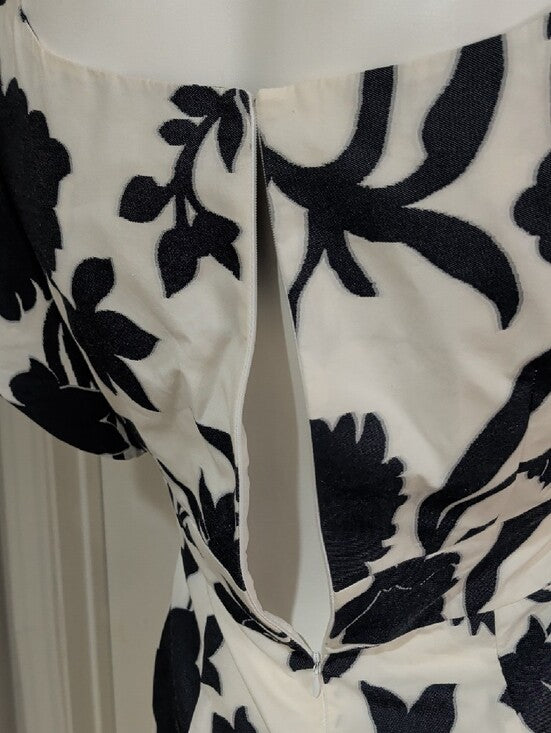 Milly Tailored Blue and White Floral Belted Midi Dress Cotton Women's 8/M New
