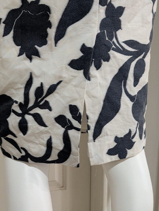 Milly Tailored Blue and White Floral Belted Midi Dress Cotton Women's 8/M New