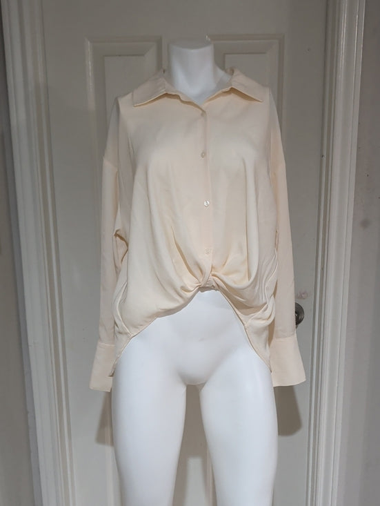 Scoop Lightweight Cream Knot-Front Button-Down Shirt Women's Medium (8-10)