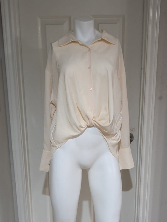 Scoop Lightweight Cream Knot-Front Button-Down Shirt Women's Medium (8-10)