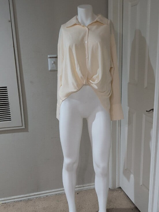 Scoop Lightweight Cream Knot-Front Button-Down Shirt Women's Medium (8-10)