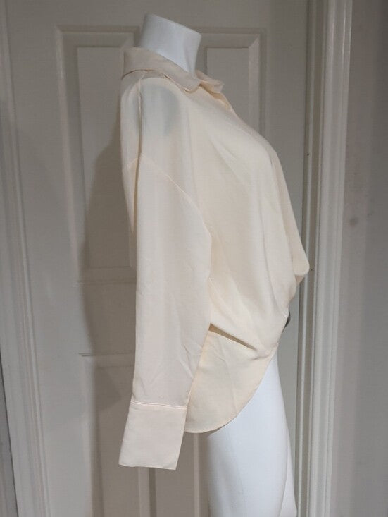 Scoop Lightweight Cream Knot-Front Button-Down Shirt Women's Medium (8-10)