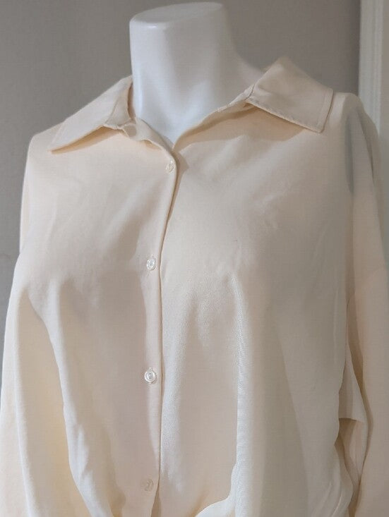 Scoop Lightweight Cream Knot-Front Button-Down Shirt Women's Medium (8-10)