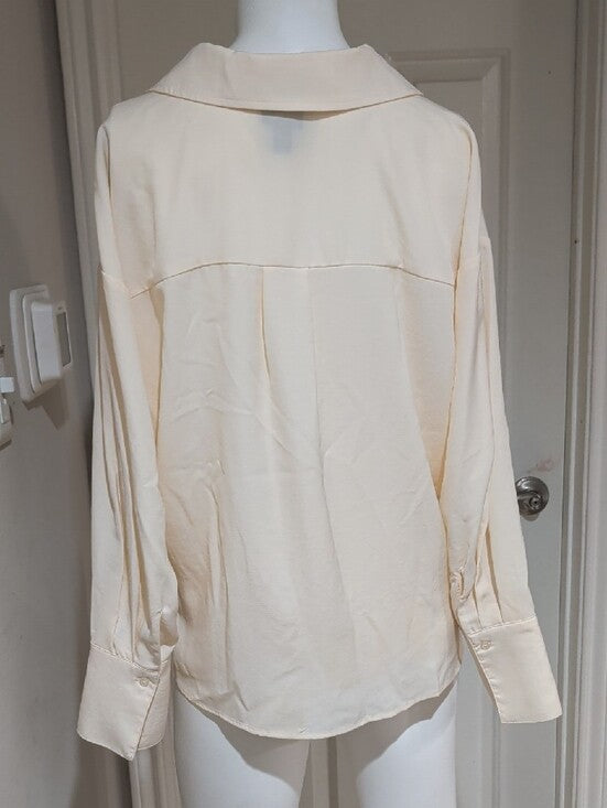 Scoop Lightweight Cream Knot-Front Button-Down Shirt Women's Medium (8-10)