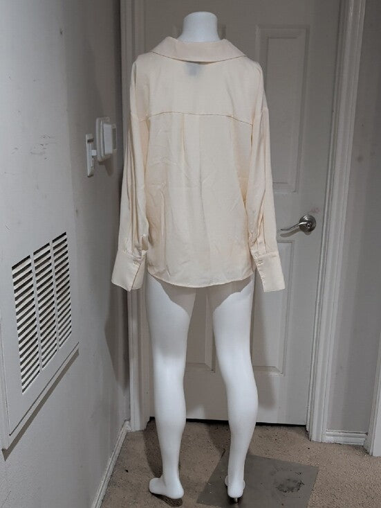 Scoop Lightweight Cream Knot-Front Button-Down Shirt Women's Medium (8-10)