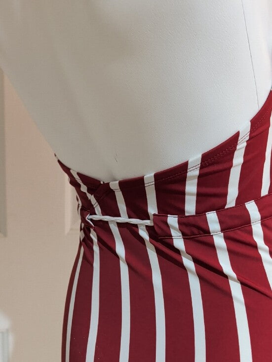 Kona Sol Burgundy and White Striped Halter One-Piece Swimsuit Women's Small