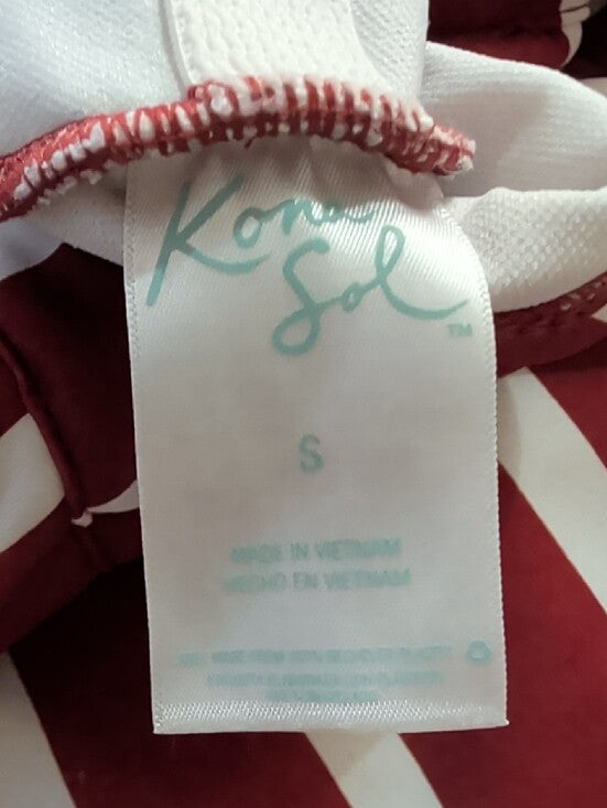 Kona Sol Burgundy and White Striped Halter One-Piece Swimsuit Women's Small