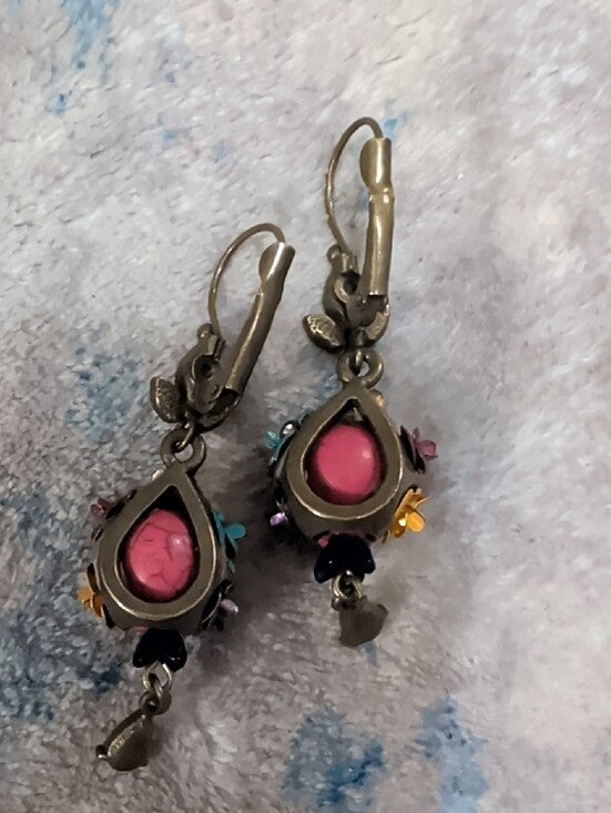 Retro Sweet Romance Skull and Crystal Day of the Dead Teardrop Earrings
