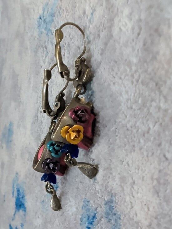 Retro Sweet Romance Skull and Crystal Day of the Dead Teardrop Earrings