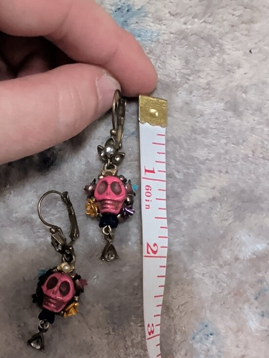 Retro Sweet Romance Skull and Crystal Day of the Dead Teardrop Earrings