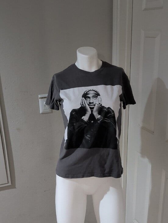 Retro Tupac Shakur Short-Sleeve Graphic Tee in Charcoal Gray Women's XS Vintage