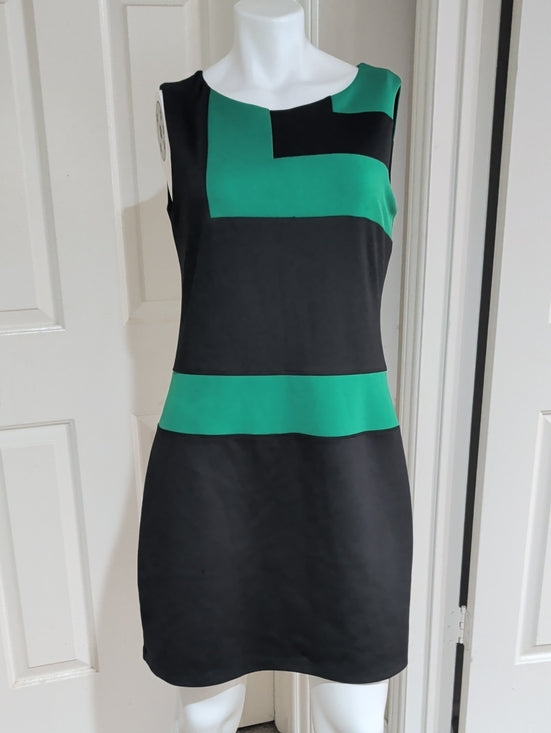 En Focus Studio Sleeveless Black & Green Colorblock Pullover Sheath Dress L/XL