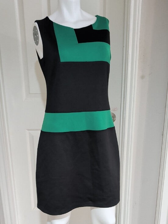 En Focus Studio Sleeveless Black & Green Colorblock Pullover Sheath Dress L/XL