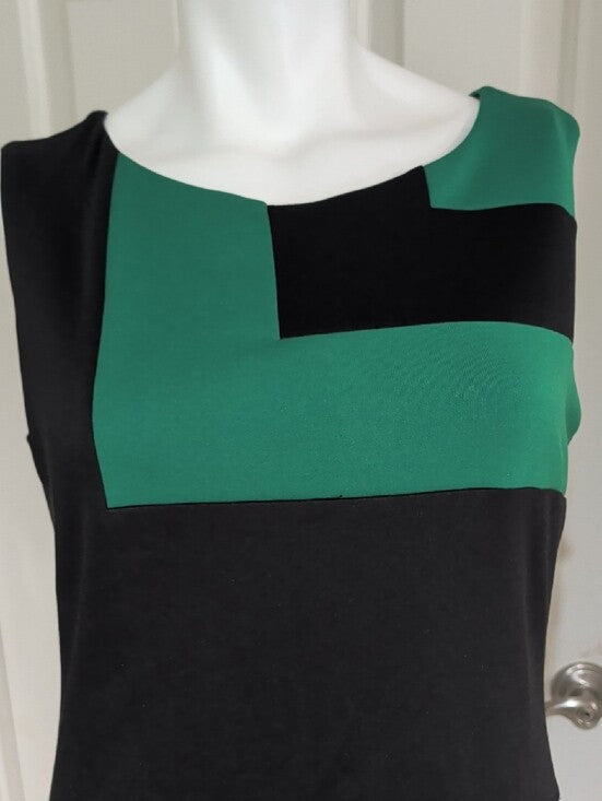 En Focus Studio Sleeveless Black & Green Colorblock Pullover Sheath Dress L/XL