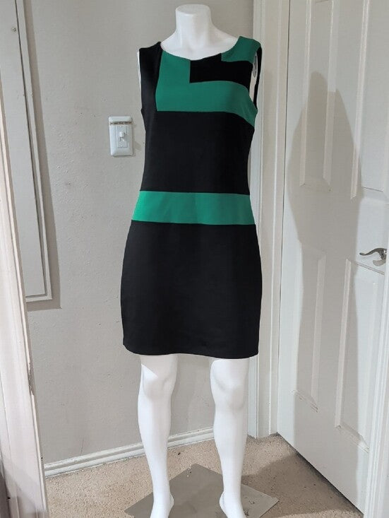 En Focus Studio Sleeveless Black & Green Colorblock Pullover Sheath Dress L/XL