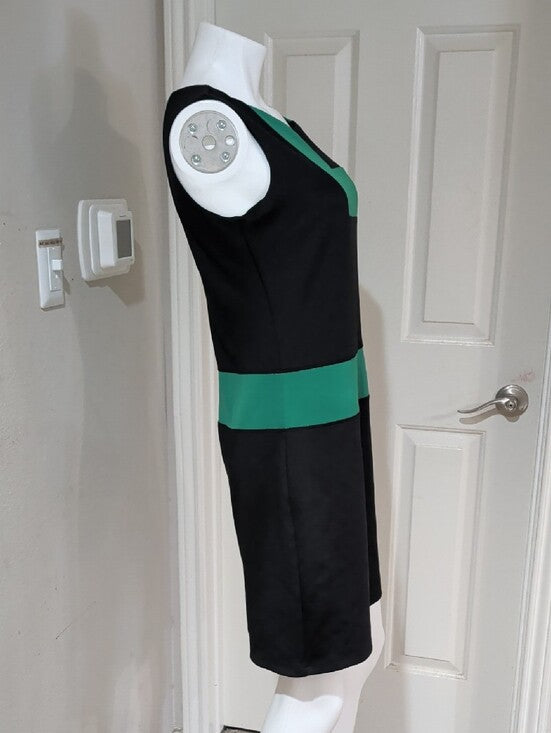 En Focus Studio Sleeveless Black & Green Colorblock Pullover Sheath Dress L/XL