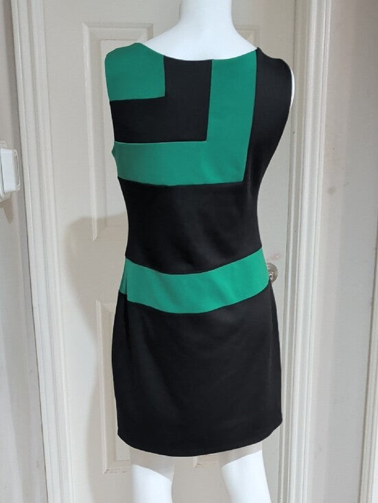 En Focus Studio Sleeveless Black & Green Colorblock Pullover Sheath Dress L/XL