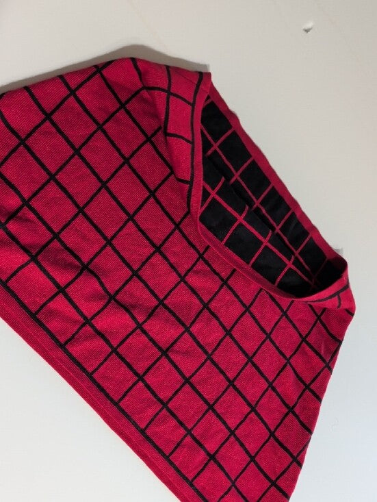 Women's Red Grid Stretch Mini Skirt - Sleek Windowpane Design Retro Modern