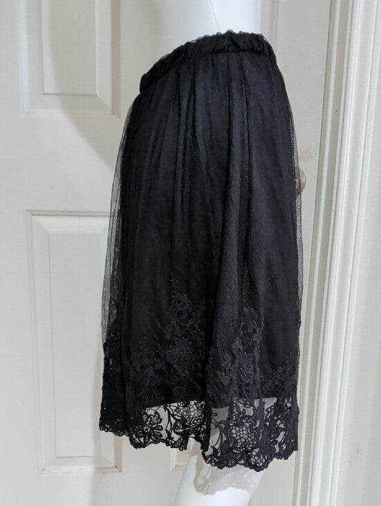 Bobeau Black Lace-Trim A-Line Midi Skirt Women's Medium