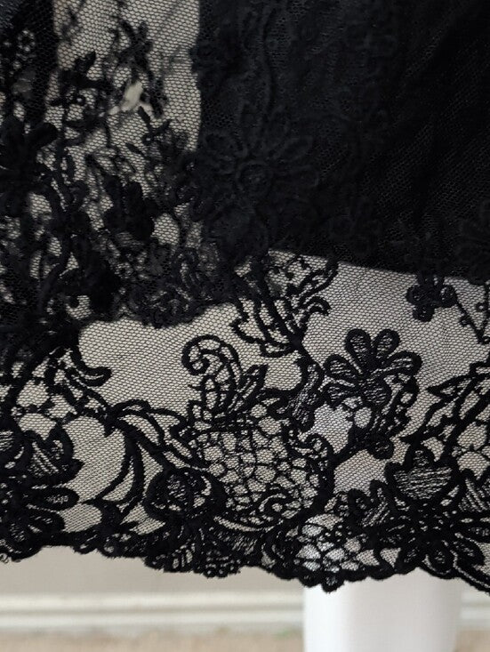 Bobeau Black Lace-Trim A-Line Midi Skirt Women's Medium