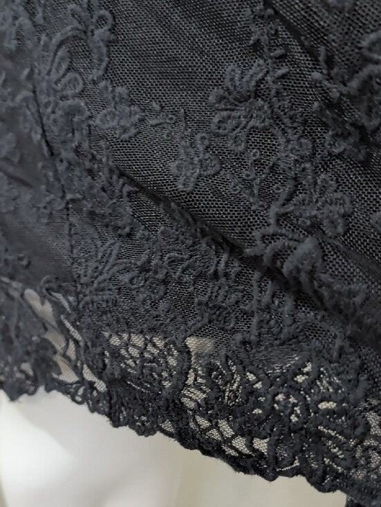 Bobeau Black Lace-Trim A-Line Midi Skirt Women's Medium