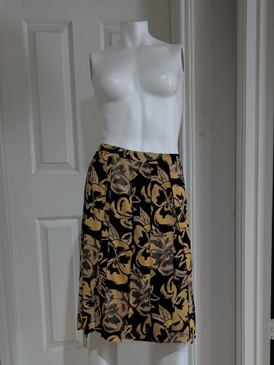 Who What Wear Black & Gold Floral Circle Skirt Cut-Out Pleaded Panels Women's 4
