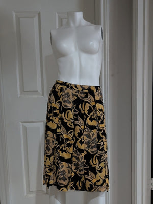 Who What Wear Black & Gold Floral Circle Skirt Cut-Out Pleaded Panels Women's 4