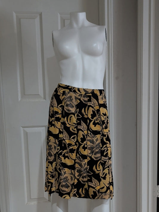 Who What Wear Black & Gold Floral Circle Skirt Cut-Out Pleaded Panels Women's 4