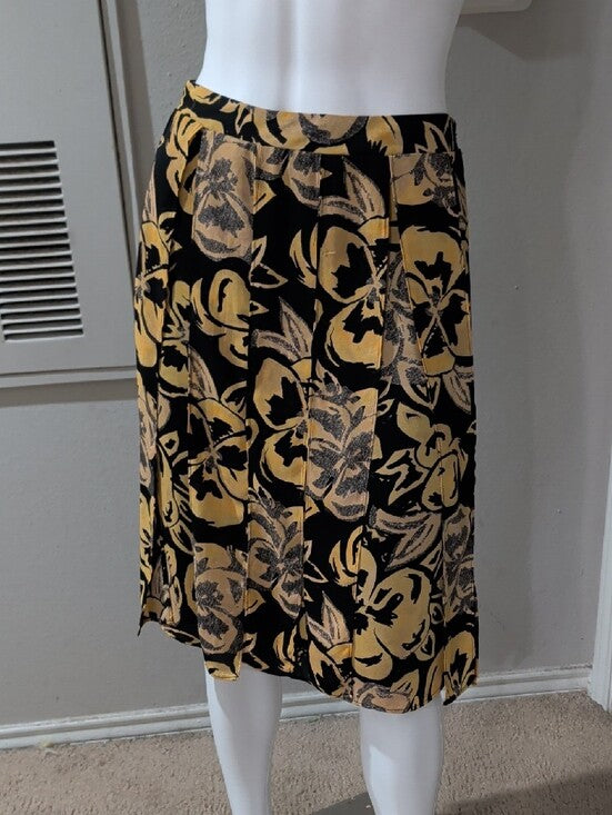 Who What Wear Black & Gold Floral Circle Skirt Cut-Out Pleaded Panels Women's 4