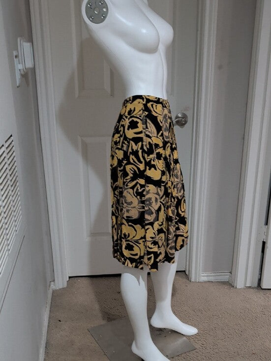 Who What Wear Black & Gold Floral Circle Skirt Cut-Out Pleaded Panels Women's 4