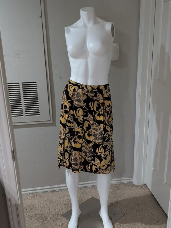 Who What Wear Black & Gold Floral Circle Skirt Cut-Out Pleaded Panels Women's 4