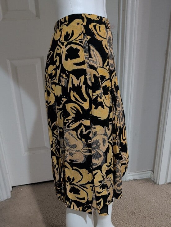 Who What Wear Black & Gold Floral Circle Skirt Cut-Out Pleaded Panels Women's 4