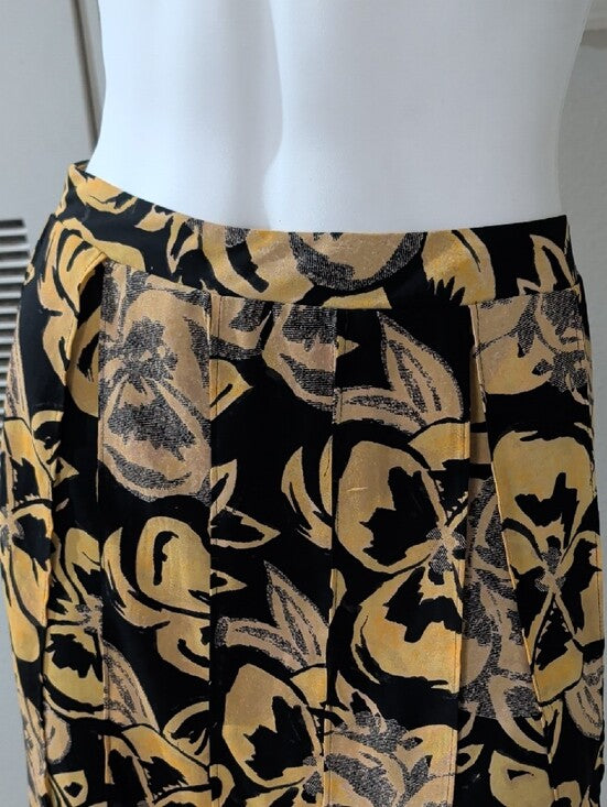 Who What Wear Black & Gold Floral Circle Skirt Cut-Out Pleaded Panels Women's 4