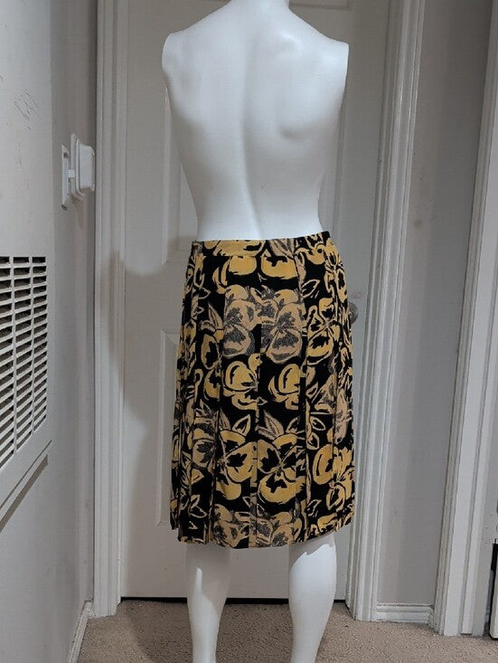 Who What Wear Black & Gold Floral Circle Skirt Cut-Out Pleaded Panels Women's 4
