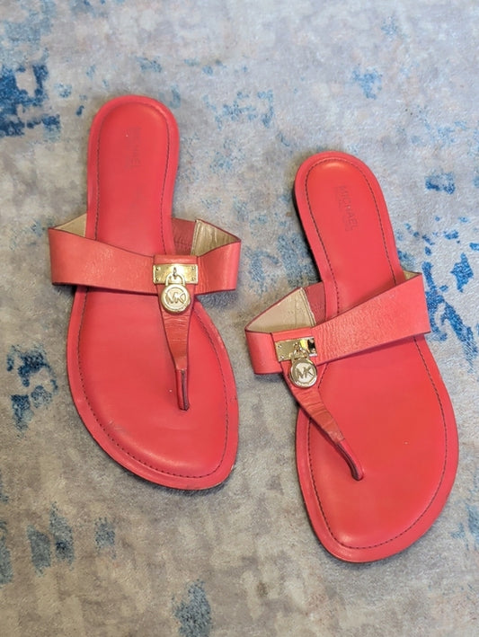 Michael Kors Coral Leather Thong Sandals with Gold MK Charm Women's US 11M/EU 42.5M