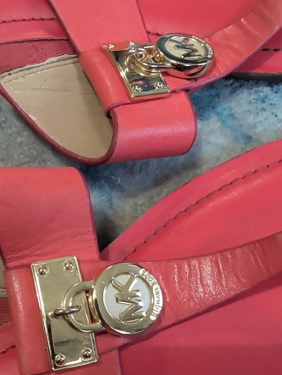 Michael Kors Coral Leather Thong Sandals with Gold MK Charm Women's US 11M/EU 42.5M