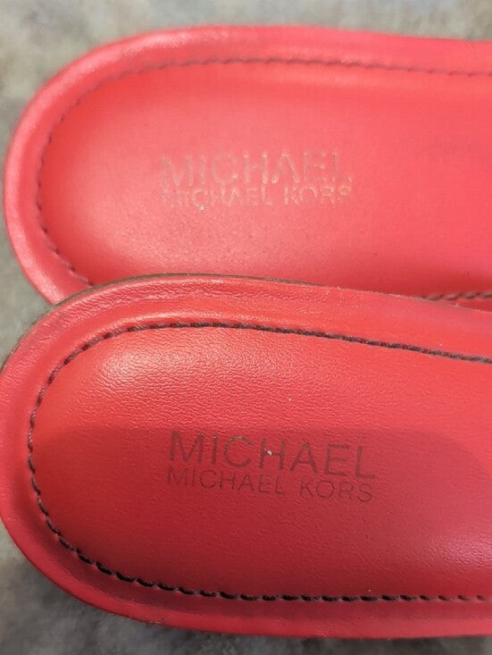Michael Kors Coral Leather Thong Sandals with Gold MK Charm Women's US 11M/EU 42.5M