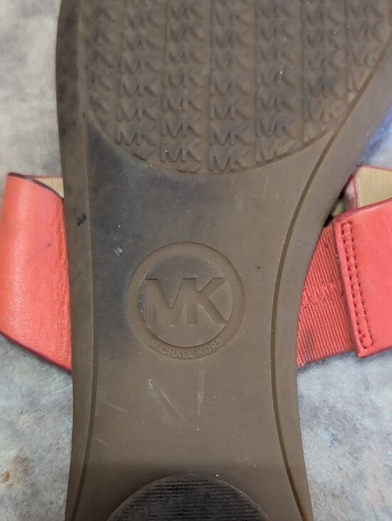 Michael Kors Coral Leather Thong Sandals with Gold MK Charm Women's US 11M/EU 42.5M