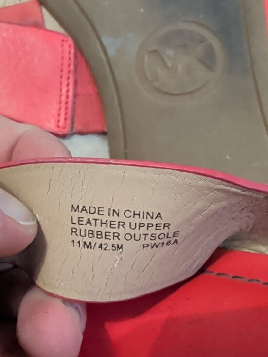 Michael Kors Coral Leather Thong Sandals with Gold MK Charm Women's US 11M/EU 42.5M