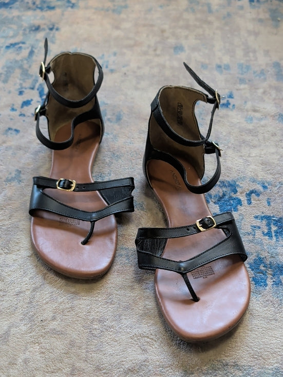 ANDREA FENZI Black Strappy Ankle Buckle Leather Sandals Women's 10 US