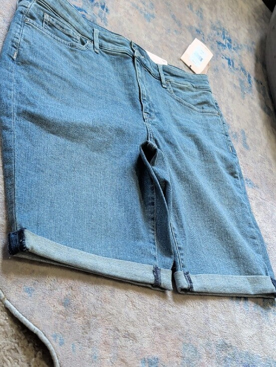NYDJ Mid Wash Denim Bermuda Shorts with Rolled Cuffs NWT