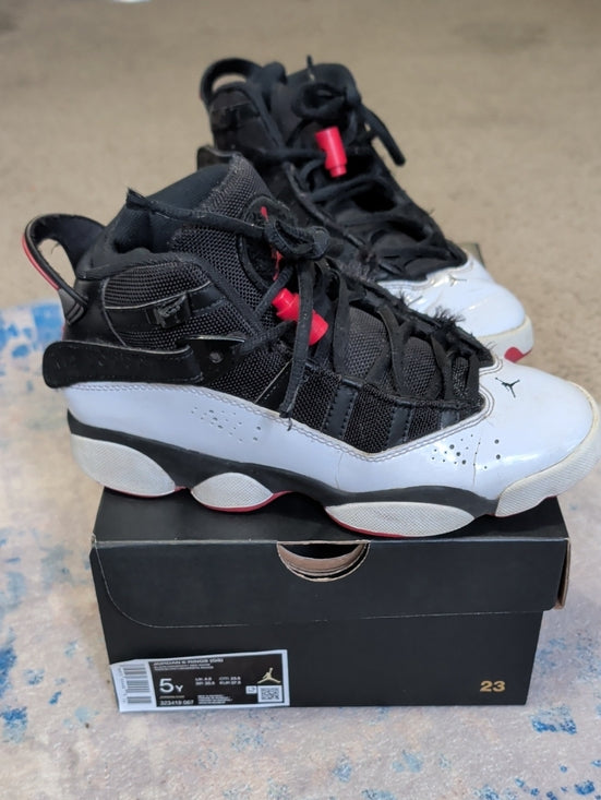 Jordan Boys 6 Rings Shoes (GS) Size 5Y/7T Black Red White Nike Basketball High-Tops 2008